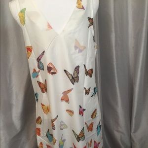 White Butterfly-Print V-Neck Maxi Dress
